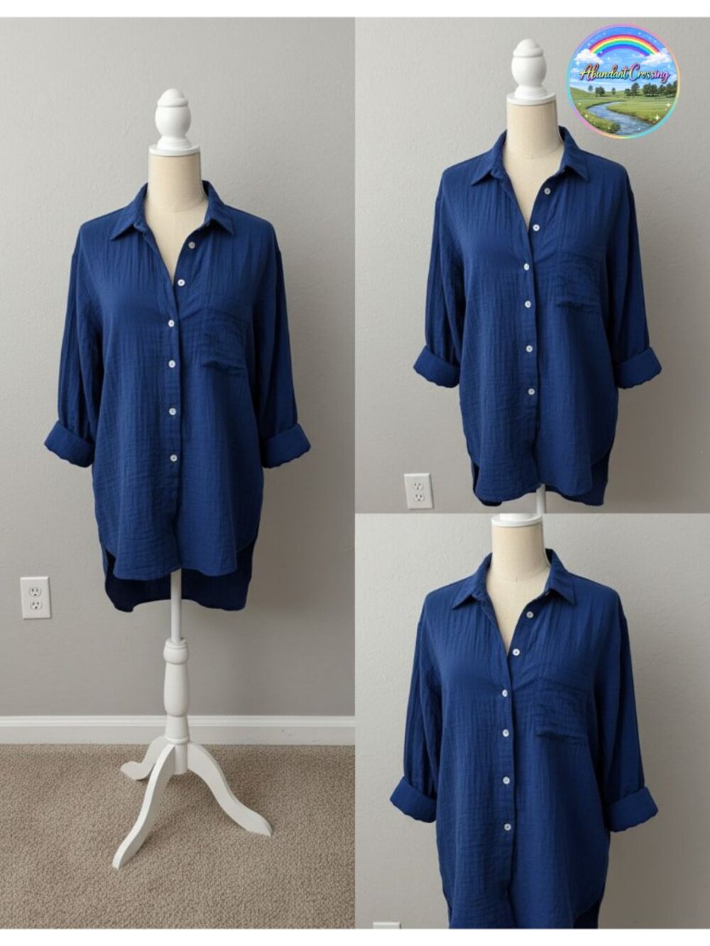 Zeagoo Cotton Button Down Shirt Long Sleeve V-Neck Curved Hem Top